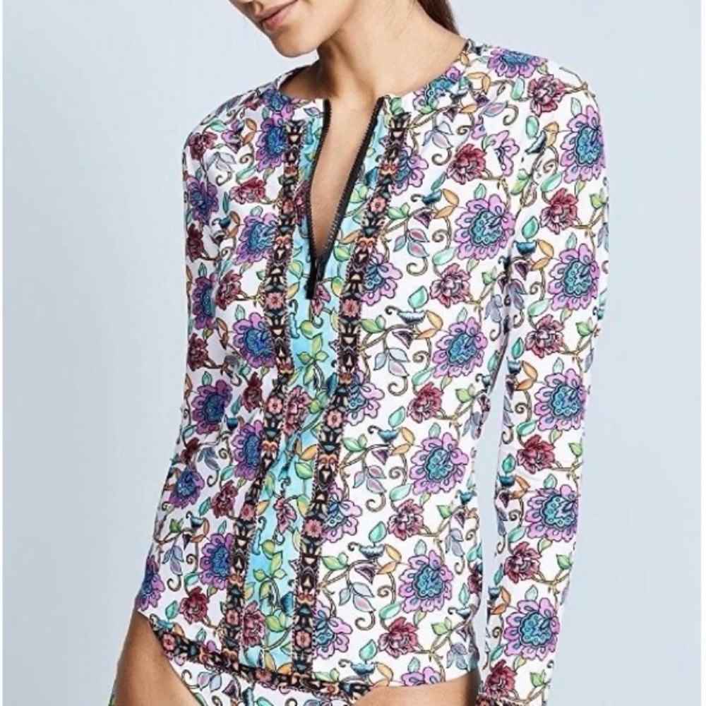 Nanette Lepore Rosarito Floral Rashguard Swim Top Sz S - Picture 2 of 10